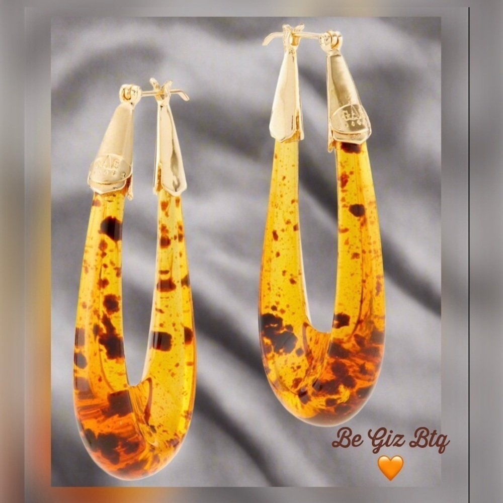 Gas Bijoux Authentic Ecume 24K Gold Plated & Acetate Elongated Gold Hoop Earring